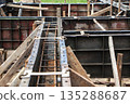 Reinforced Concrete Foundation Formwork with Steel Rebar Grid at Active Construction Site 135288687