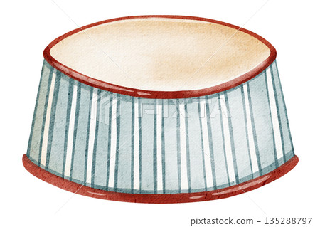 Illustration of a podium platform in cartoon style. Watercolor drawing in red and green. Round platform, stage, and pedestal in red and green. Isolated scene. 135288797