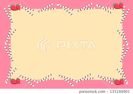 Strawberry and Wafer Sticks Dessert Frame Background with Copy Space Strawberry and Wafer Sticks Dessert Frame Background with Copy Space 135288901