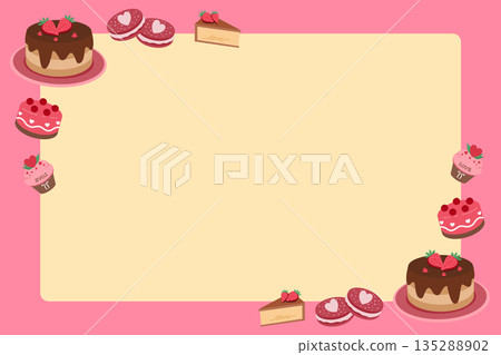 Assorted Valentine's Day Sweets and Cake Border Background 135288902