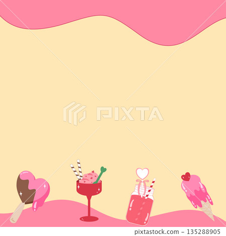 Pink Valentine's Day Note Paper Template with Ice Cream and Sweet Drink 135288905