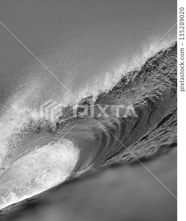 Close Perspective Revealing Textured Spray And Foam On Powerful Wave Close Perspective Revealing Textured Spray And Foam On Powerful Wave 135289020