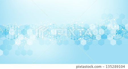 Molecular structure and genetic engineering, atom, neural network, neurons, DNA molecule. Scientific research concept for healthcare, medical, technology, chemistry, science template presentation 135289104