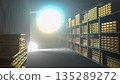 Generic gold reserve vault with stacks of gold bars. Bank vault with gold and cash. 3d rendering 135289272