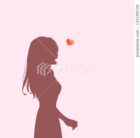 Smiling woman in love, side view, standing silhouette Smiling woman in love, side view, standing silhouette 135289726