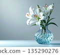 White lilies in a glass vase (AI-generated image) 135290276