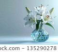 White lilies in a glass vase (AI-generated image) 135290278