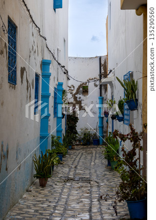 Narrow streets of medina, Bizerte, Tunisia 135290560