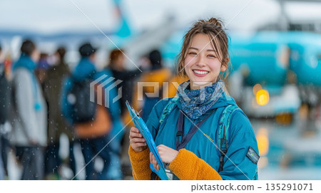 在國際機場工作的機場工作人員，他們為安全舒適的航空旅行提供支持，並展現了他們專業的工作方式。 135291071