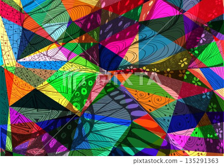 Watercolor hand drawing and geometric digital  135291363