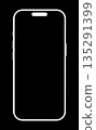 Smartphone frame. Gadget symbol. Sign for website design, mobile app. Device front view template. Blank smart phone screen pattern. Mobile phone white icon isolated on a black background. 135291399