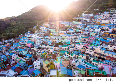 Evening view of Gamcheon Culture Village in Busan, South Korea Evening view of Gamcheon Culture Village in Busan, South Korea 135291419