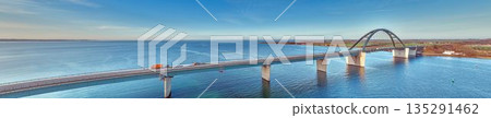 Fehmarnbelt bridge aerial view with turquoise Baltic Sea 135291462
