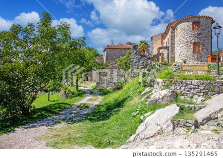 Scenic stone houses and pathway in Groznjan Istria 135291465