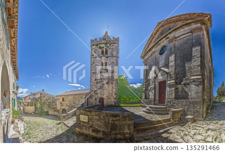 Historic church and bell tower in Groznjan old town 135291466