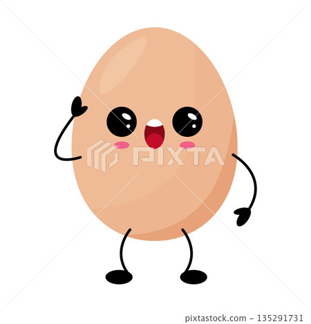 Cute Kawaii Egg Character With Happy Emotion Cute Kawaii Egg Character With Happy Emotion 135291731