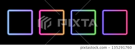 Glowing neon frame with glowing pink and purple light effects, futuristic portal gateway, vibrant and LED illumination border, abstract vector frame composition. 135291760
