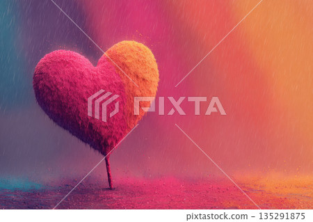 Bright pink plush heart on abstract pink background with copy space 135291875