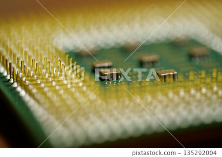 Central Processing Unit, CPU. Microcircuit chip with electronic components 135292004