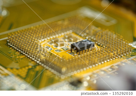 Computer microcircuit with electronic components, chips, resistors, connections 135292010