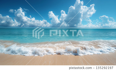 Tropical beach. Summer vacation on a tropical island with beautiful beach. Tropical Maldives. 135292197