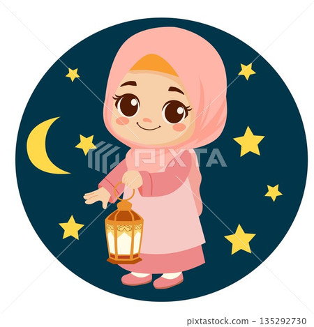 ramadan muslim hijab girl bring lantern ramadan muslim hijab girl bring lantern 135292730