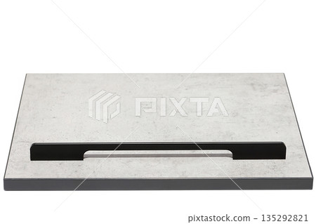 Concrete and steel tablet stand showcasing modern design and minimalism for creative spaces 135292821