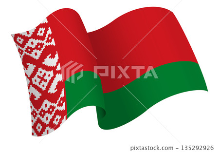 Flag of Belarus. Ribbon style flag that conveys a sense of movement and waving effect 135292926