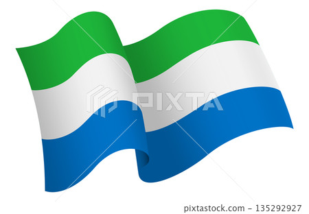 Flag of Sierra Leona. Ribbon style flag that conveys a sense of movement and waving effect Flag of Sierra Leona. Ribbon style flag that conveys a sense of movement and waving effect 135292927