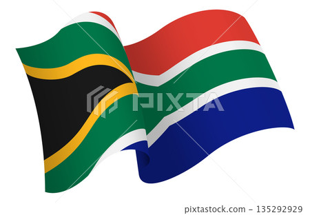 Flag of South Africa. Ribbon style flag that conveys a sense of movement and waving effect Flag of South Africa. Ribbon style flag that conveys a sense of movement and waving effect 135292929