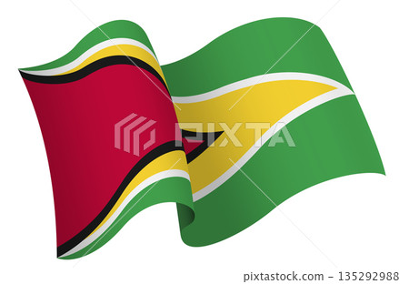 Flag of Guyana. Ribbon style flag that conveys a sense of movement and waving effect Flag of Guyana. Ribbon style flag that conveys a sense of movement and waving effect 135292988