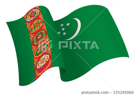 Flag of Turkmenistan. Ribbon style flag that conveys a sense of movement and waving effect Flag of Turkmenistan. Ribbon style flag that conveys a sense of movement and waving effect 135293060