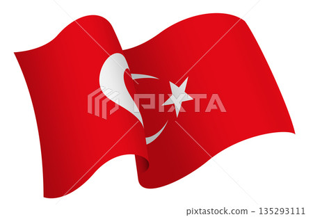 Flag of Turkey. Ribbon style flag that conveys a sense of movement and waving effect 135293111