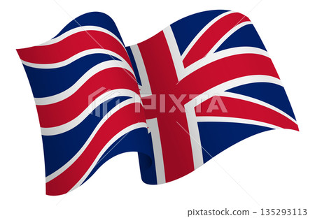 Flag of United Kingdom. Ribbon style flag that conveys a sense of movement and waving effect Flag of United Kingdom. Ribbon style flag that conveys a sense of movement and waving effect 135293113