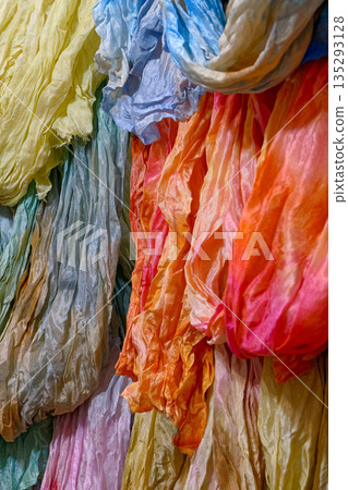 Silk scarves, shawls and neckerchiefs in various colors 135293128