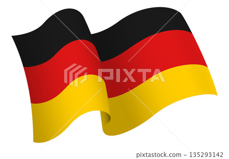 Flag of Germany. Ribbon style flag that conveys a sense of movement and waving effect 135293142