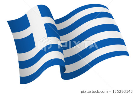 Flag of Greece. Ribbon style flag that conveys a sense of movement and waving effect 135293143