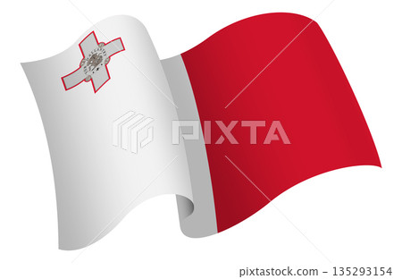 Flag of Malta. Ribbon style flag that conveys a sense of movement and waving effect 135293154