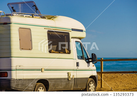 Caravan with open sunroof, raisable window on roof top Caravan with open sunroof, raisable window on roof top 135293373