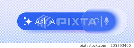 Trendy glassmorphism generative Ask AI button. Artificial intelligence concept. Web user interface element for ui ux design. Transparent button in the glass morphism style. Vector illustration. 135293400