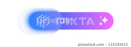 Neon gradient glass morphism generate button on transparent background. Vector artificial intelligence app illustration with blurred element. 135293415