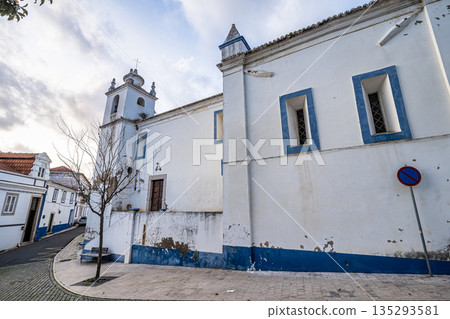 Traditional white church Igreja do Salvador, Church of the Savior in Odemira, Costa Vicentina, Portugal 135293581