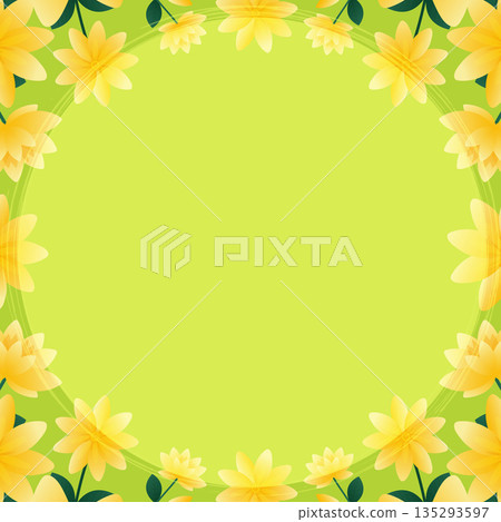 Green spring floral frame background with yellow flowers and copy space for social media and sale. 135293597
