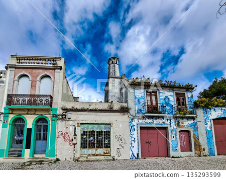 Painted old houses in Luisa Todi avenue and Largo Dr. Francisco Soveral square in Setubal, Portugal Painted old houses in Luisa Todi avenue and Largo Dr. Francisco Soveral square in Setubal, Portugal 135293599