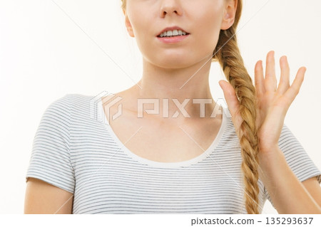 Blonde young woman with braid hair Blonde young woman with braid hair 135293637