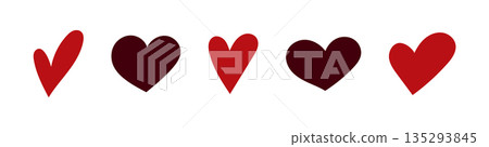 set of geometric abstract logo pink hand draw heart, red doodle line icon heart, romance love elements for Valentine's Day, heart symbol design cards, poster, banner, pattern, advertisement	 135293845