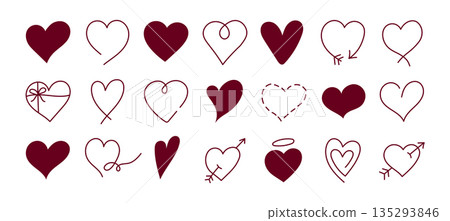 set of geometric abstract logo pink hand draw heart, red doodle line icon heart, romance love elements for Valentine's Day, heart symbol design cards, poster, banner, pattern, advertisement set of geometric abstract logo pink hand draw heart, red doodle line icon heart, romance love elements for Valentine's Day, heart symbol design cards, poster, banner, pattern, advertisement 135293846