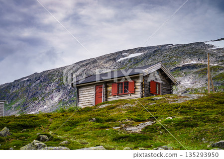 Norwegian old country houses in mountains. Norwegian old country houses in mountains. 135293950