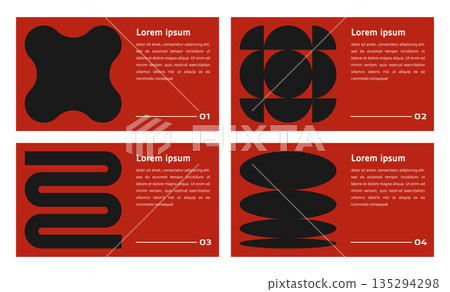 set of pink, black brutalism futuristic poster with geometric shapes pattern. stars, liquid connected dots, line shapes. elements form, modern design for card, invitation, wallpaper, poster	 135294298