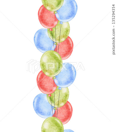 Baby border with round Balloons in bright green, red and blue colors. Seamless Pattern for Nursery wall art or childish greeting cards and holiday invitations. Ornament for kids wallpaper 135294354